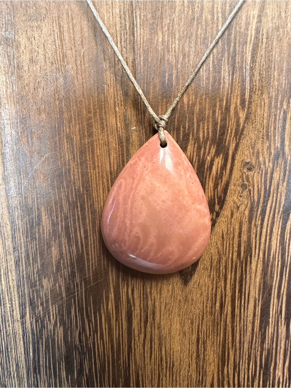 Minimalist Polychrome Jasper Teardrop Pendant Necklace on Thin Brown Rope